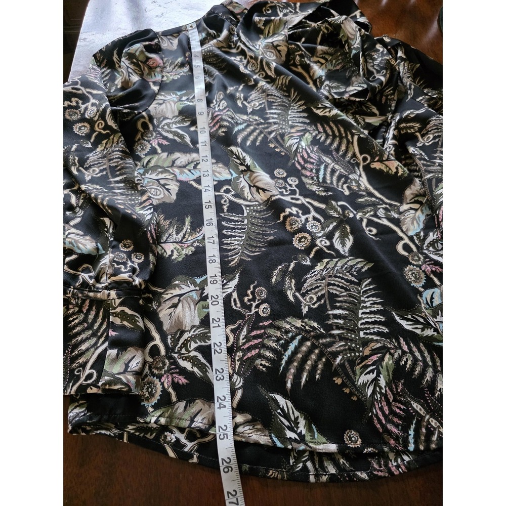 EUC Banana Republic Blouse Women Large Black Floral Tie Neck Office Contemporary - Picture 13 of 13